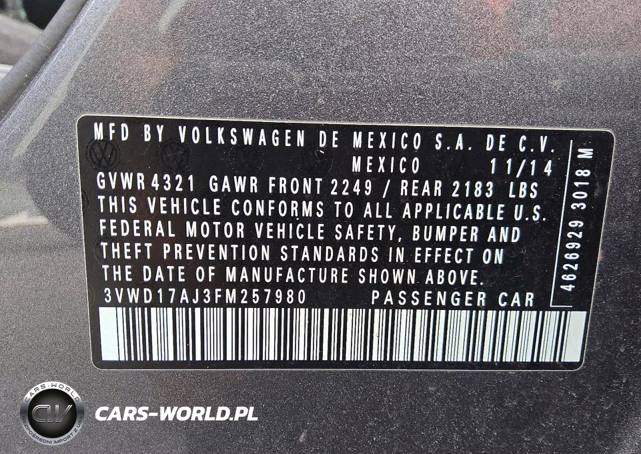 2015 Volkswagen Jetta Se VIN:3VWD17AJ3FM257980 - 12