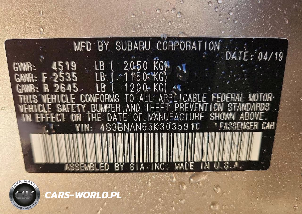 2019 Subaru Legacy 2.5I Limited VIN:4S3BNAN65K3035910 - 13
