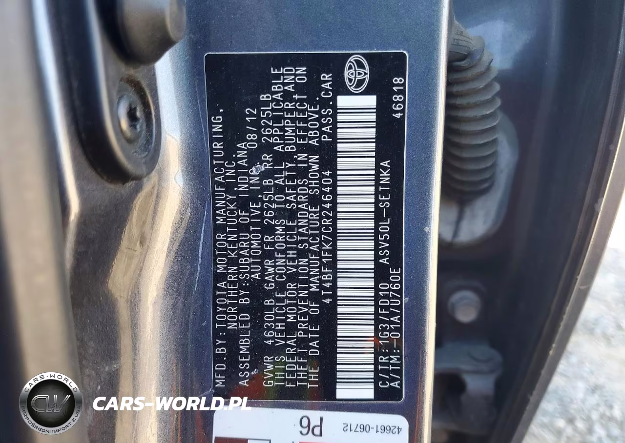 2012 Toyota Camry Le VIN:4T4BF1FK7CR246404 - 12