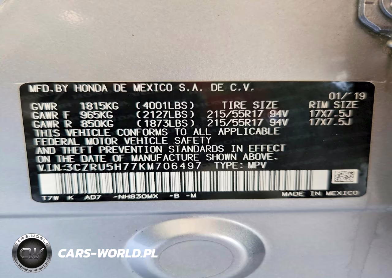 2019 Honda Hr-V Exl VIN:3CZRU5H77KM706497 - 12