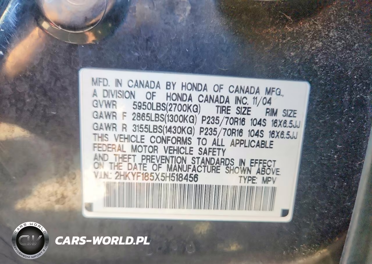 2005 Honda Pilot Exl VIN:2HKYF185X5H518456 - 13