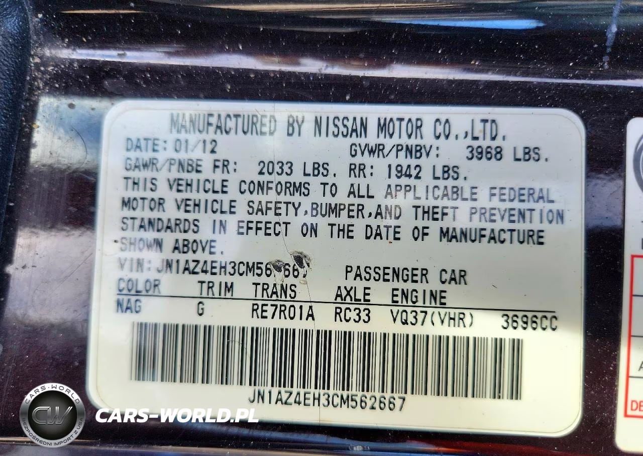 2012 Nissan 370Z Base VIN:JN1AZ4EH3CM562667 - 12