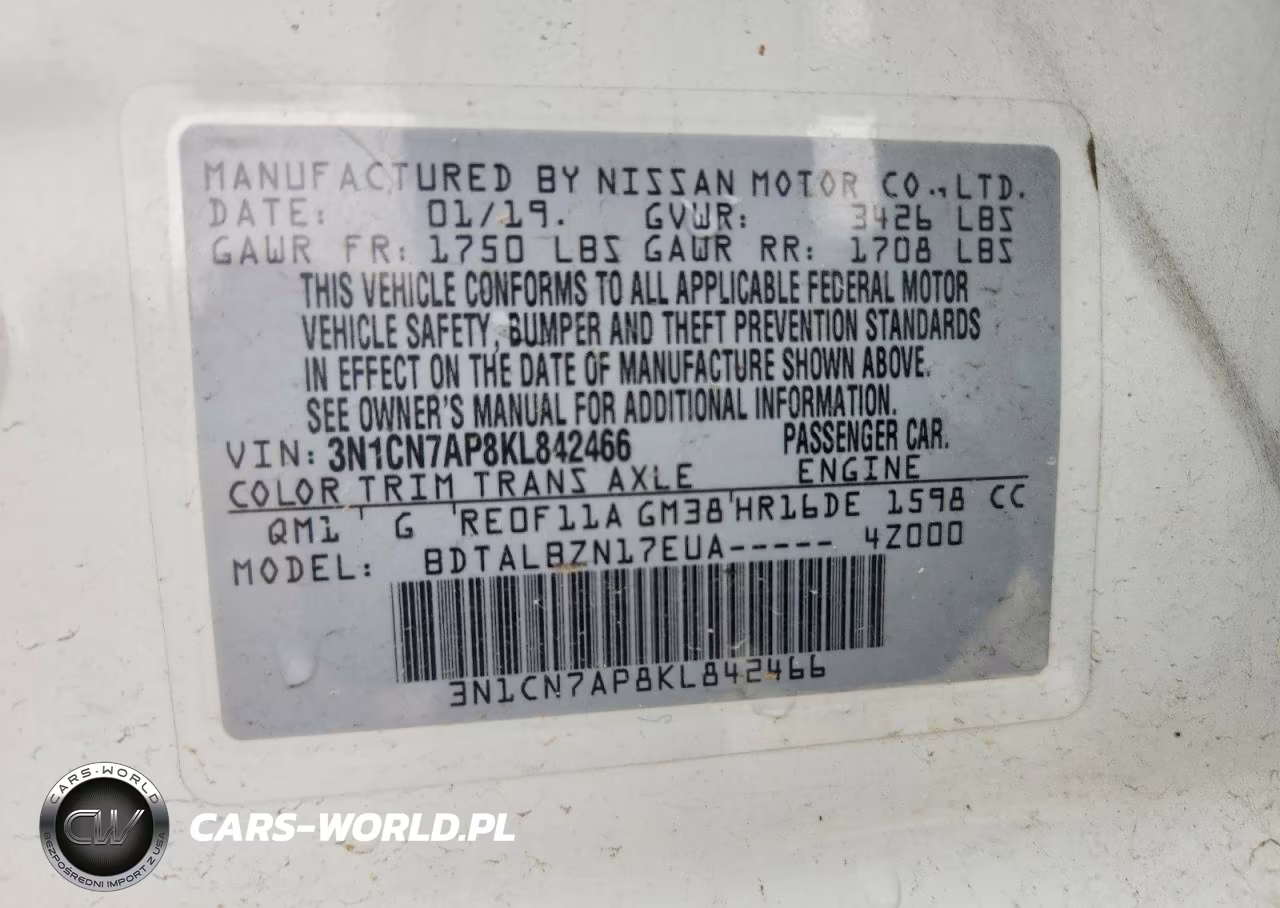 2019 Nissan Versa Sv VIN:3N1CN7AP8KL842466 - 12