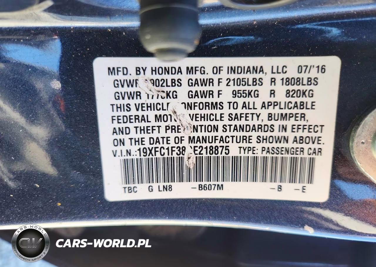 2016 Honda Civic Ex VIN:19XFC1F38GE218875 - 12