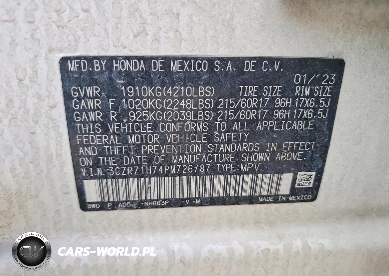 2023 Honda Hr-V Exl VIN:3CZRZ1H74PM726787 - 13
