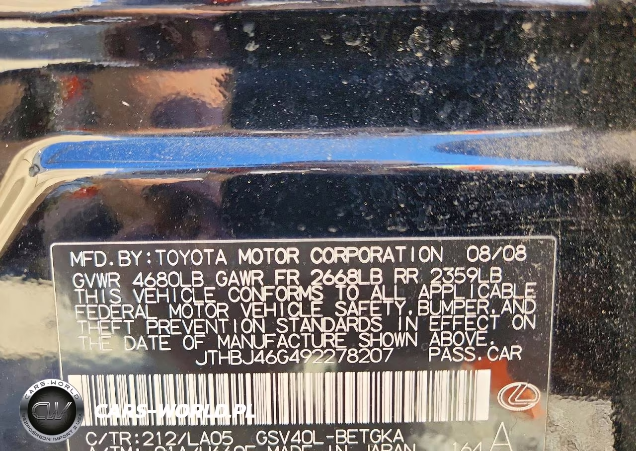 2009 Lexus Es 350 VIN:JTHBJ46G492278207 - 12