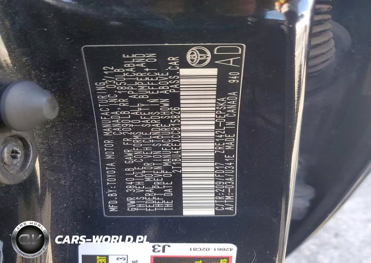 2012 Toyota Corolla S VIN:2T1BU4EEXCC815826 - 12