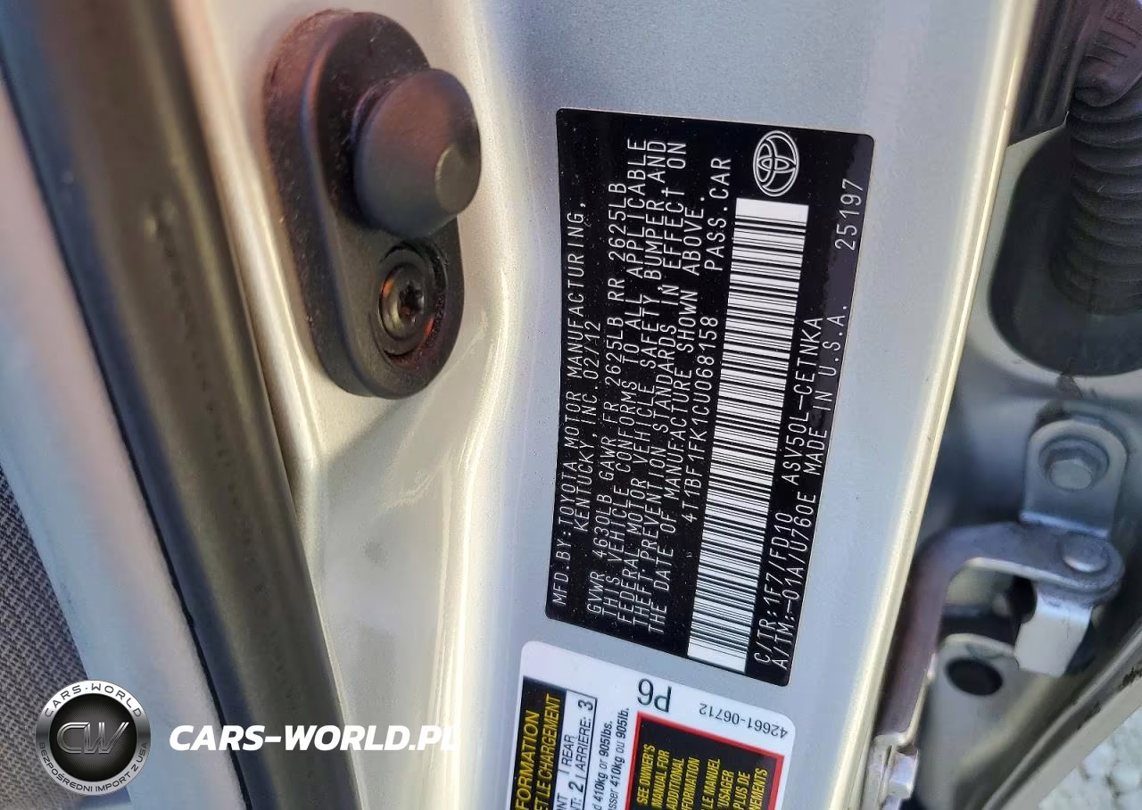 2012 Toyota Camry Le VIN:4T1BF1FK1CU068158 - 12