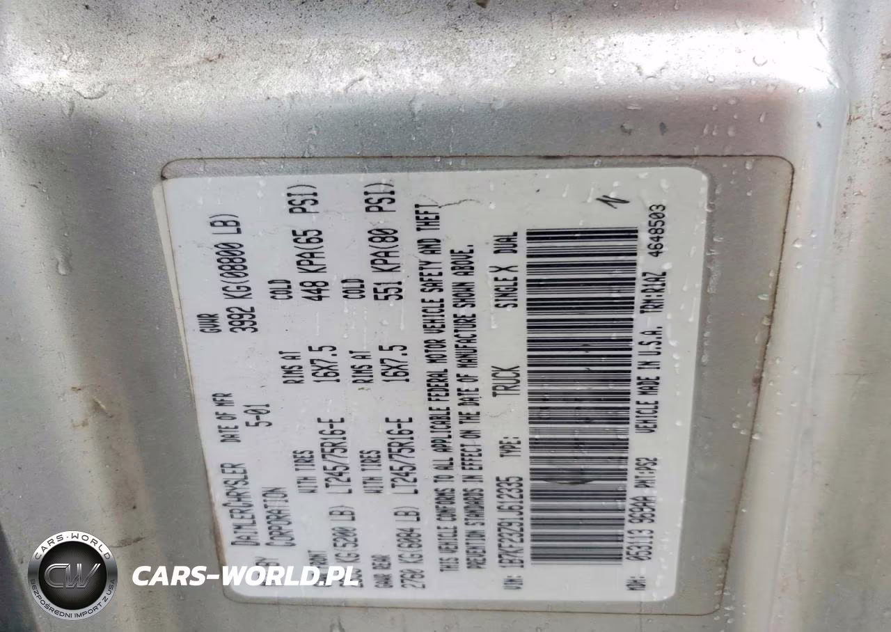 2001 Dodge Ram 2500 VIN:1B7KF23Z91J612335 - 12