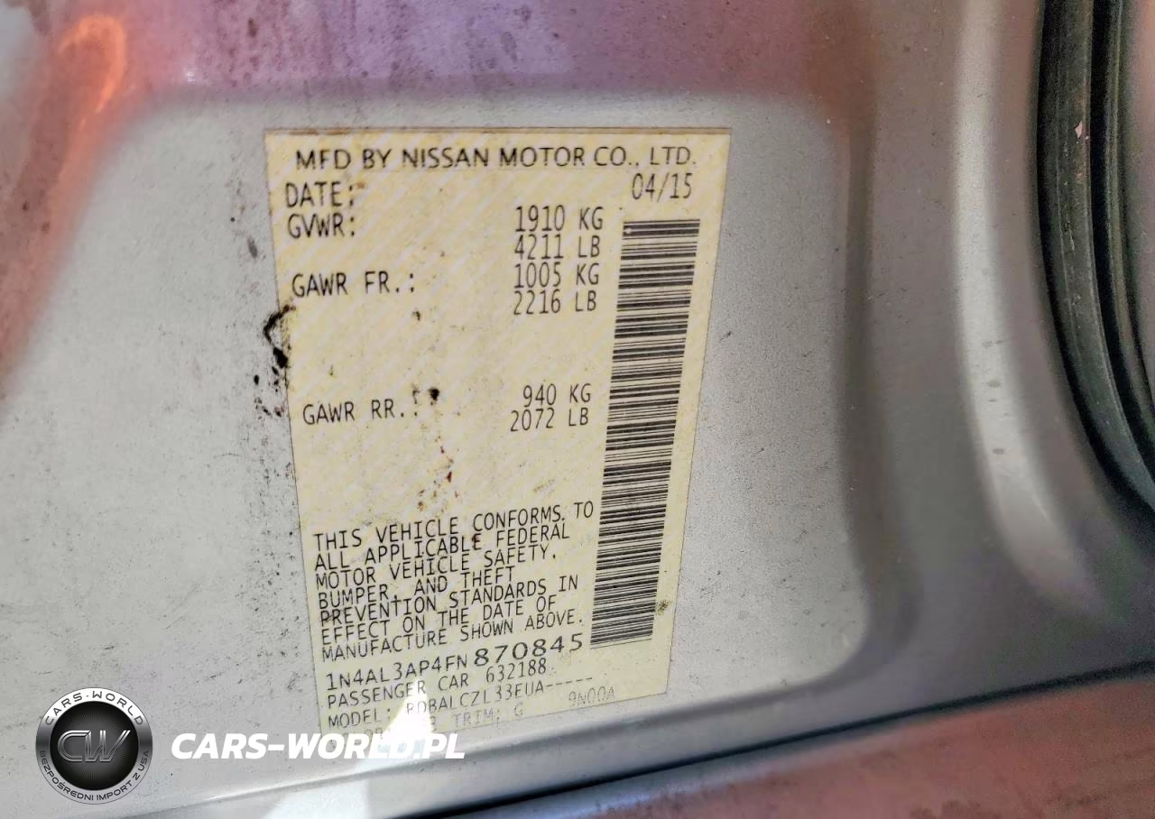 2015 Nissan Altima 2.5 S VIN:1N4AL3AP4FN870845 - 12