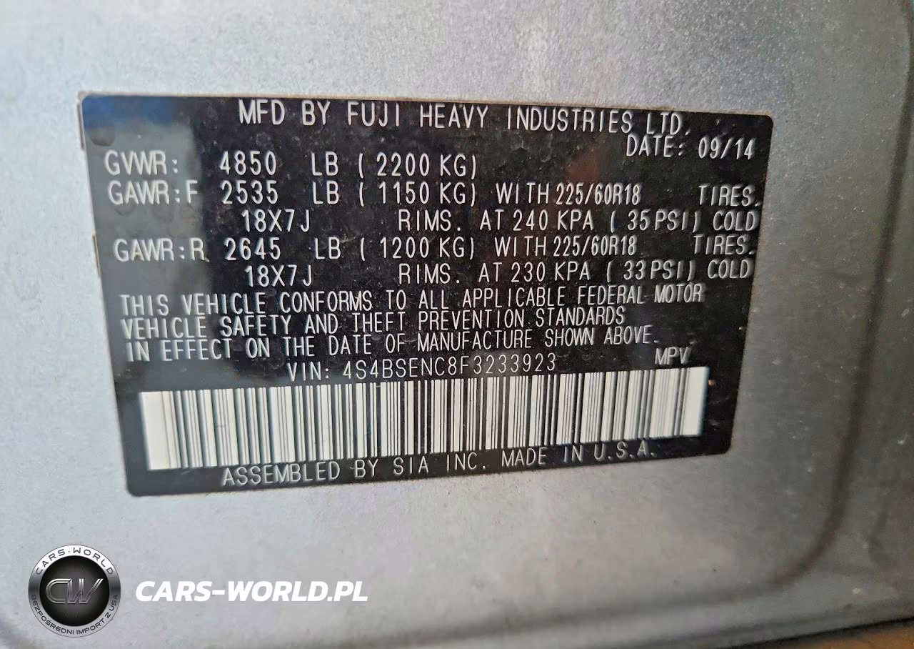 2015 Subaru Outback 3.6R Limited VIN:4S4BSENC8F3233923 - 12