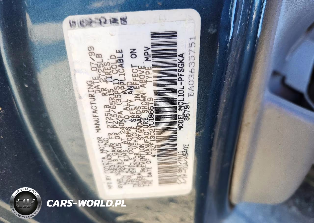 2000 Toyota Sienna Le VIN:4T3ZF13C2YU186679 - 13