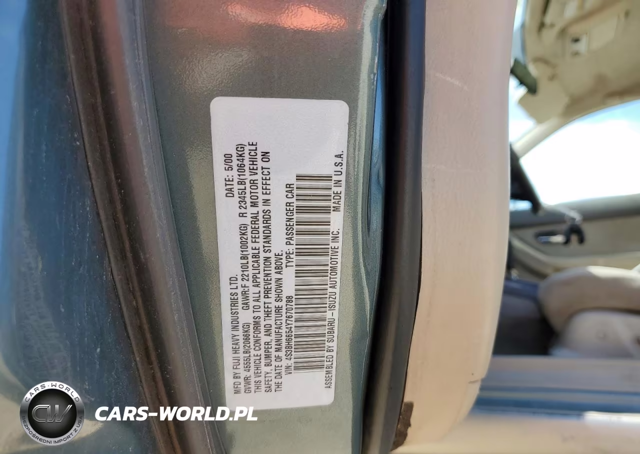 2000 Subaru Outback Ou VIN:4S3BH6654Y7670788 - 12