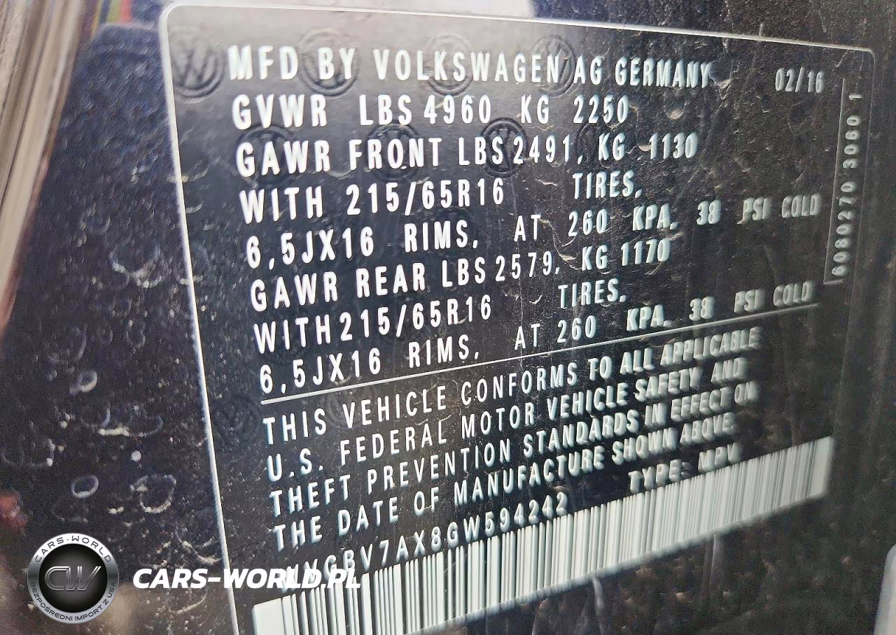2016 Volkswagen Tiguan S VIN:WVGBV7AX8GW594242 - 13