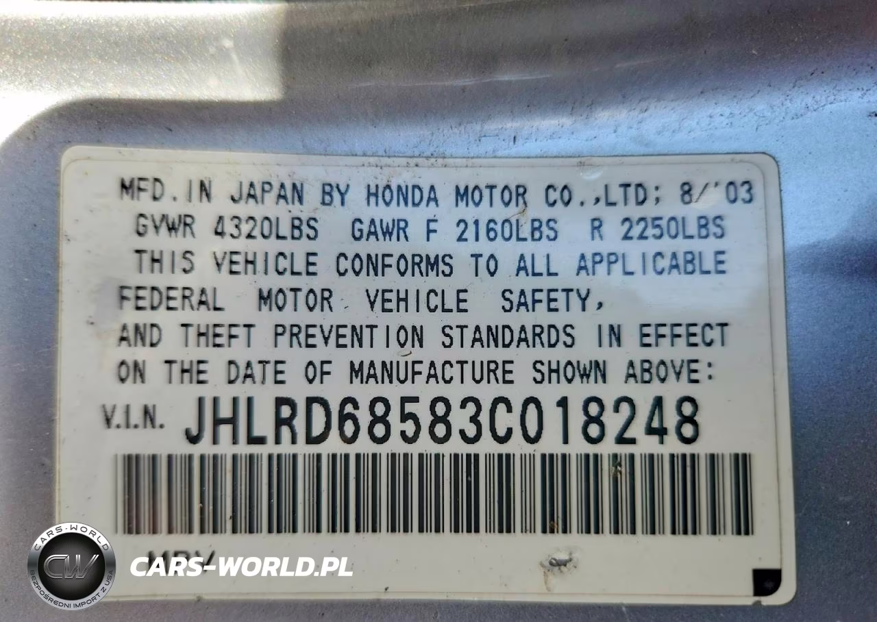 2003 Honda Cr-V Lx VIN:JHLRD68583C018248 - 13