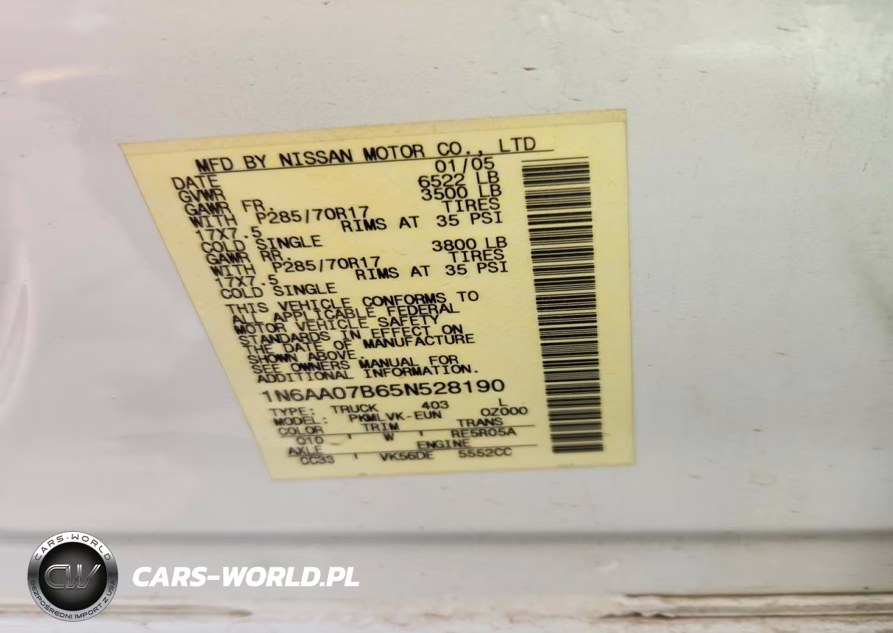 2005 Nissan Titan Xe VIN:1N6AA07B65N528190 - 12