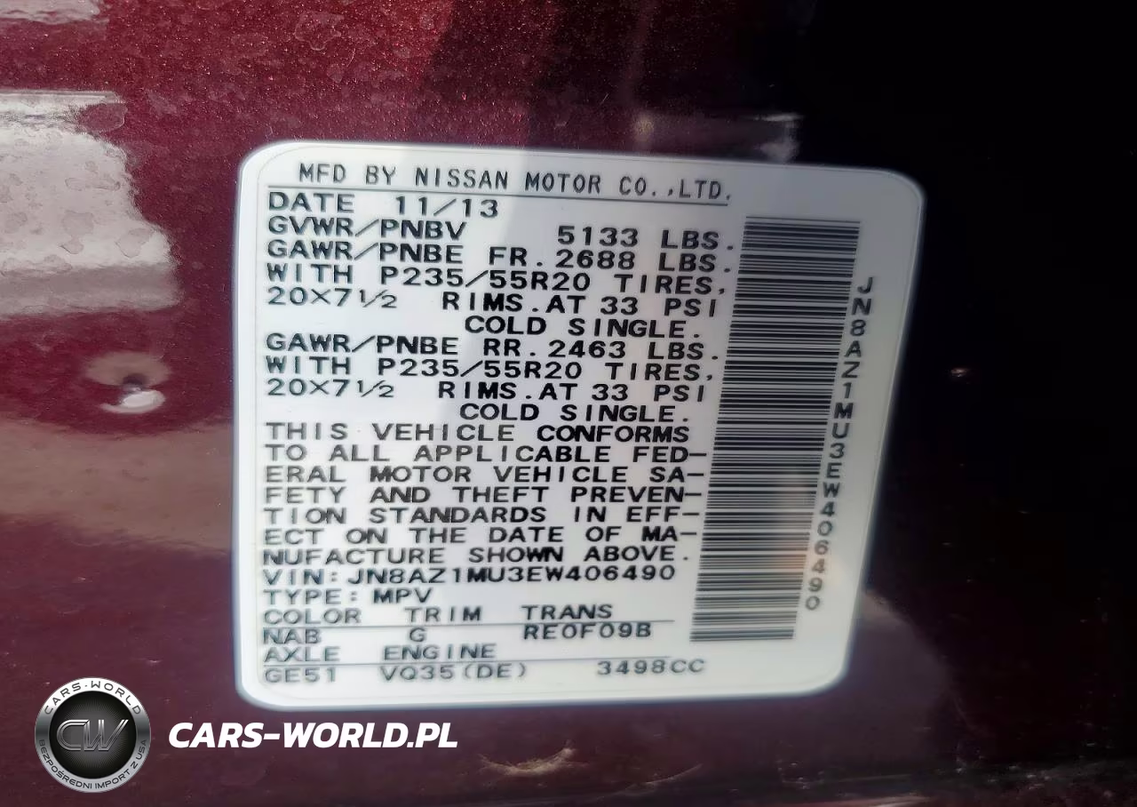 2014 Nissan Murano Le VIN:JN8AZ1MU3EW406490 - 12