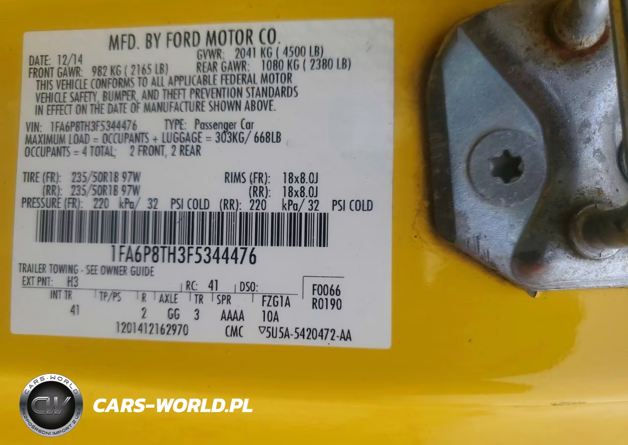 FORD MUSTANG VIN:1FA6P8TH3F5344476 - 12