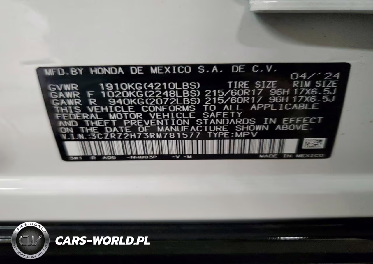 2024 Honda Hr-V Exl VIN:3CZRZ2H73RM781577 - 13