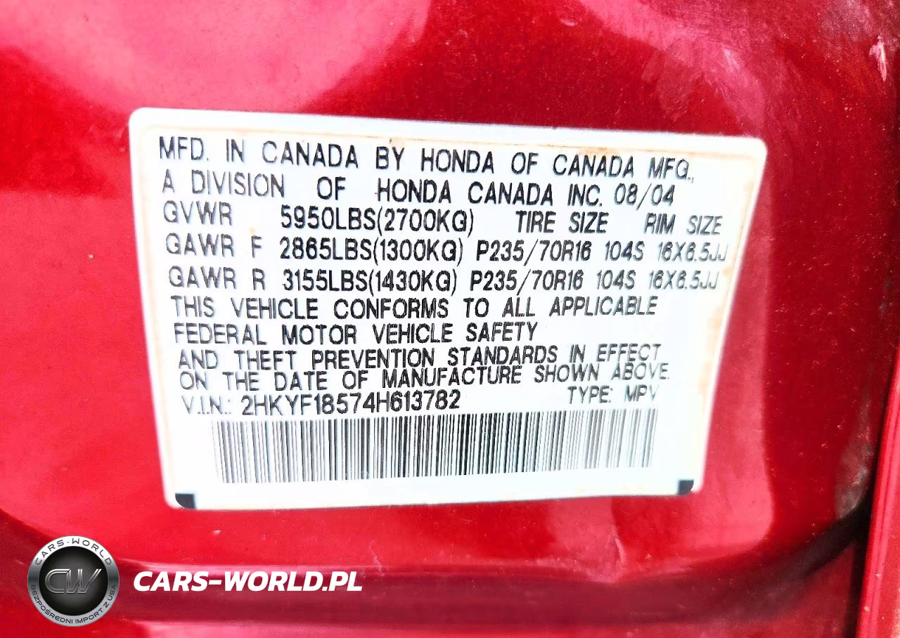 2004 Honda Pilot Exl VIN:2HKYF18574H613782 - 13