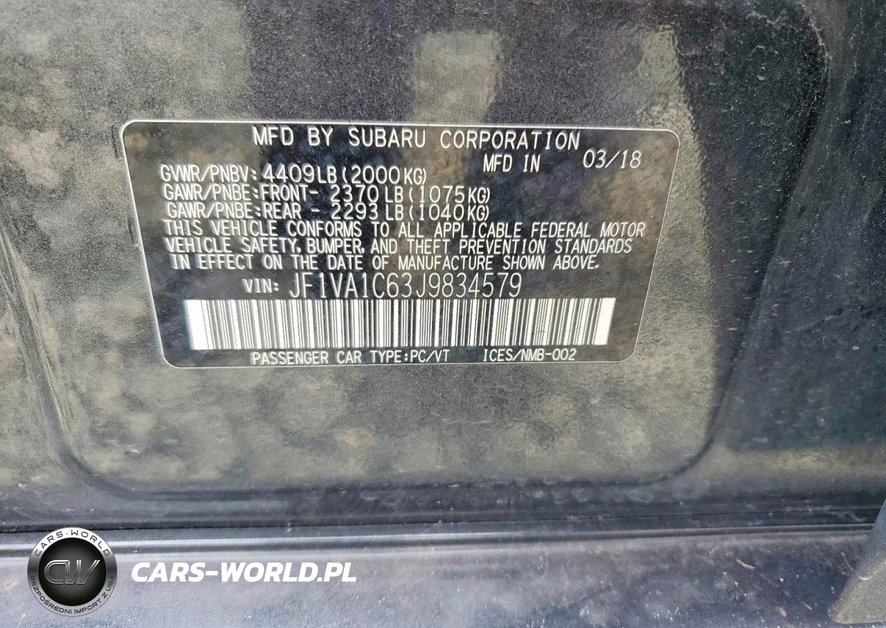 2018 Subaru Wrx Premium VIN:JF1VA1C63J9834579 - 12