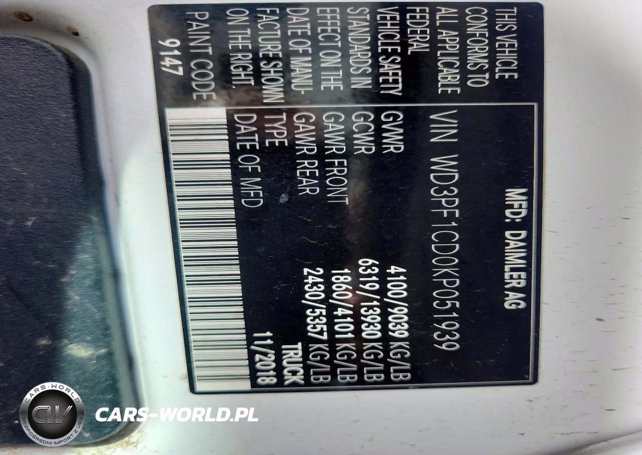 2019 Mercedes-Benz Sprinter 2500-3500 Delivery Van VIN:WD3PF1CD0KP051939 - 13