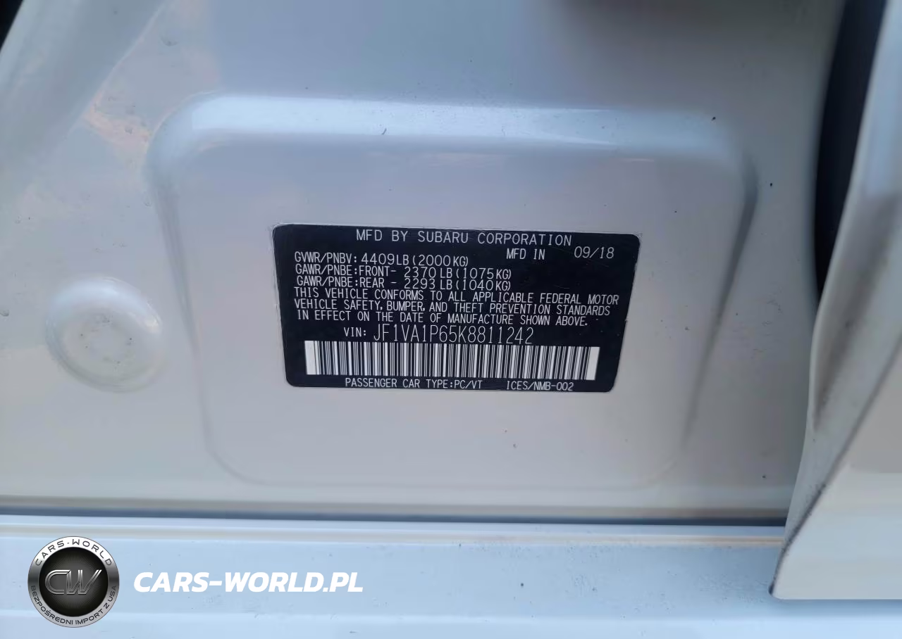 2019 Subaru Wrx Limited VIN:JF1VA1P65K8811242 - 10