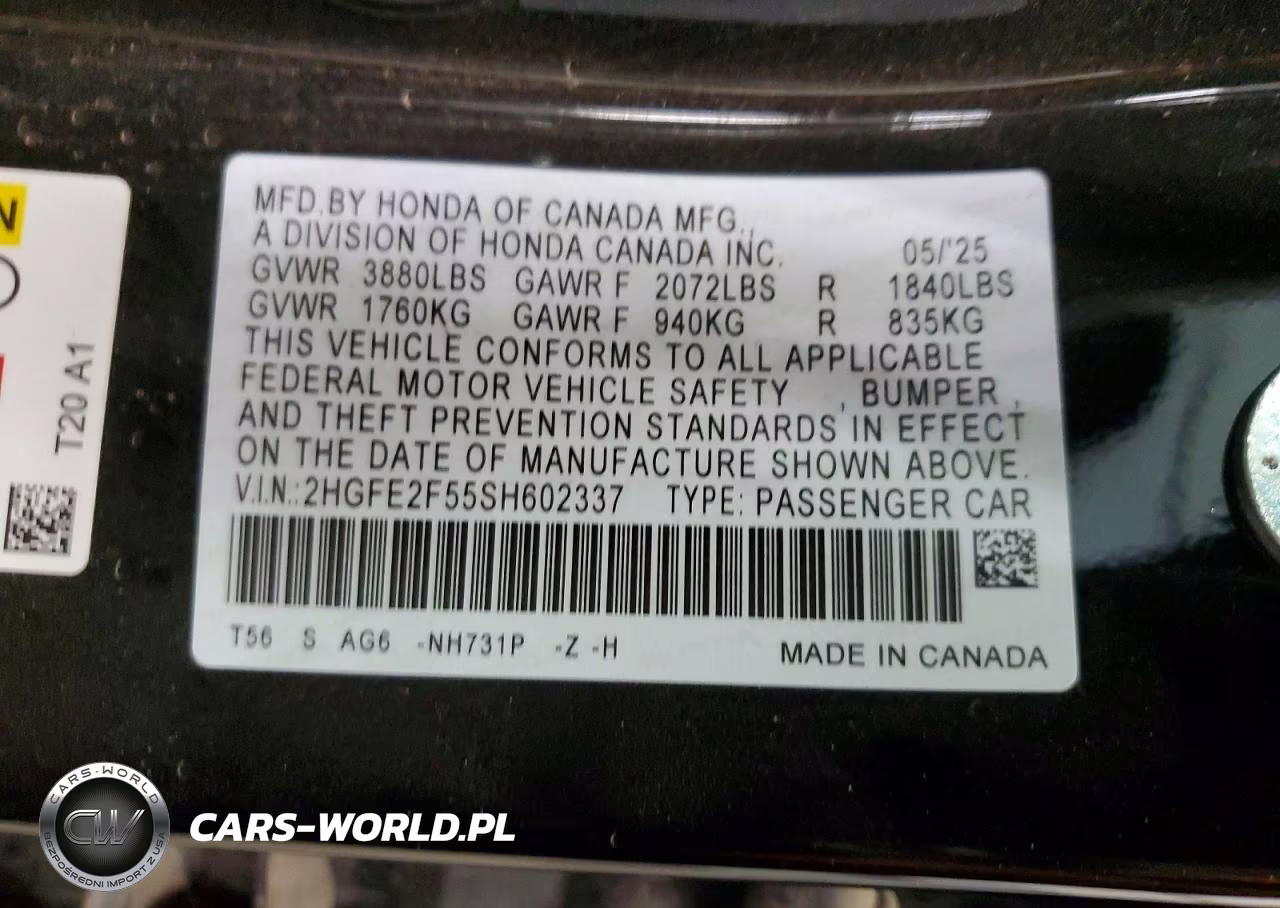 2025 Honda Civic Sport VIN:2HGFE2F55SH602337 - 12