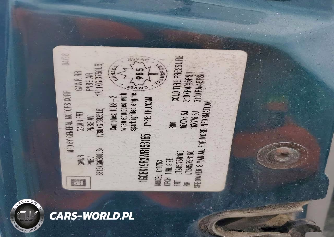 1998 Chevrolet Gmt-400 K1500 VIN:1GCEK19R3WR158165 - 12