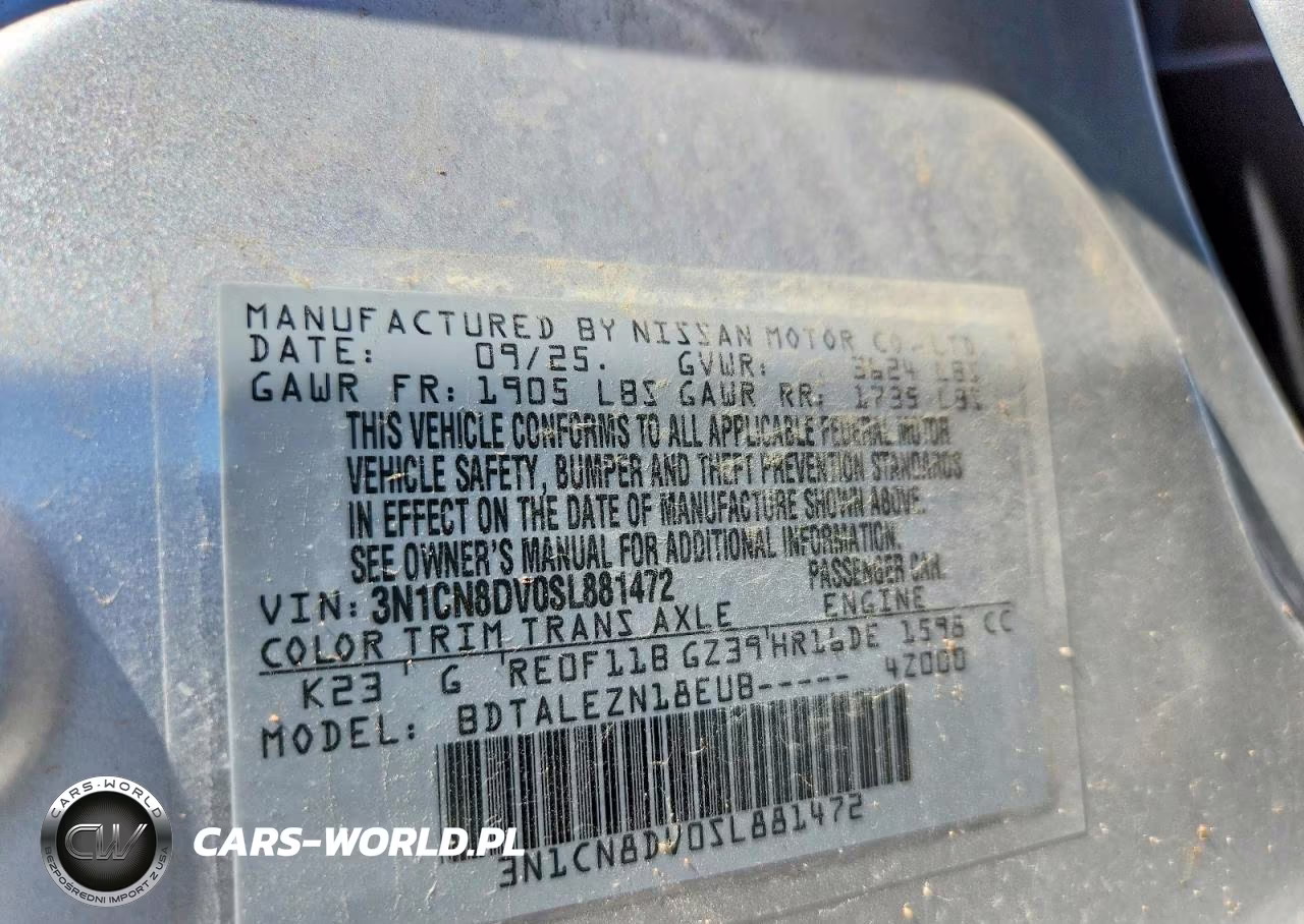 2025 Nissan Versa S VIN:3N1CN8DV0SL881472 - 12