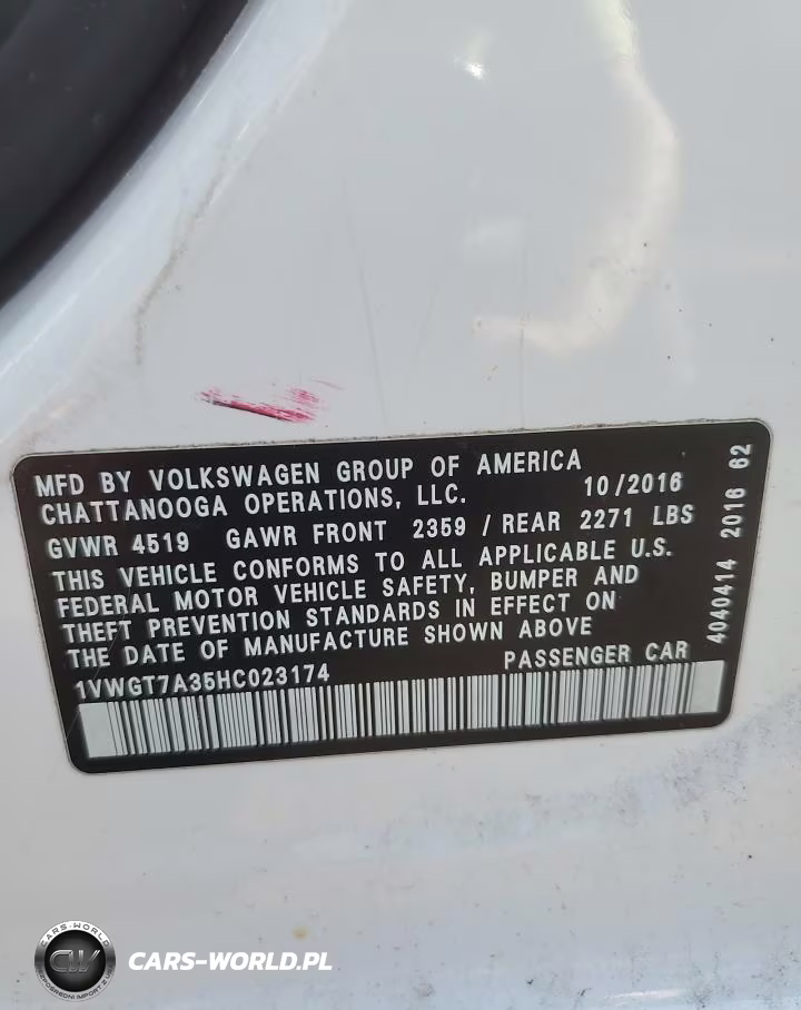 2017 Volkswagen Passat VIN:1VWGT7A35HV023174 - 12