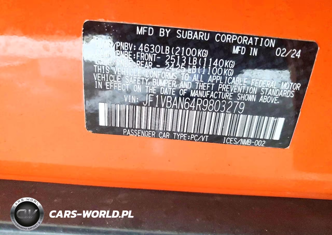 2024 Subaru Wrx Limited VIN:JF1VBAN64R9803279 - 13
