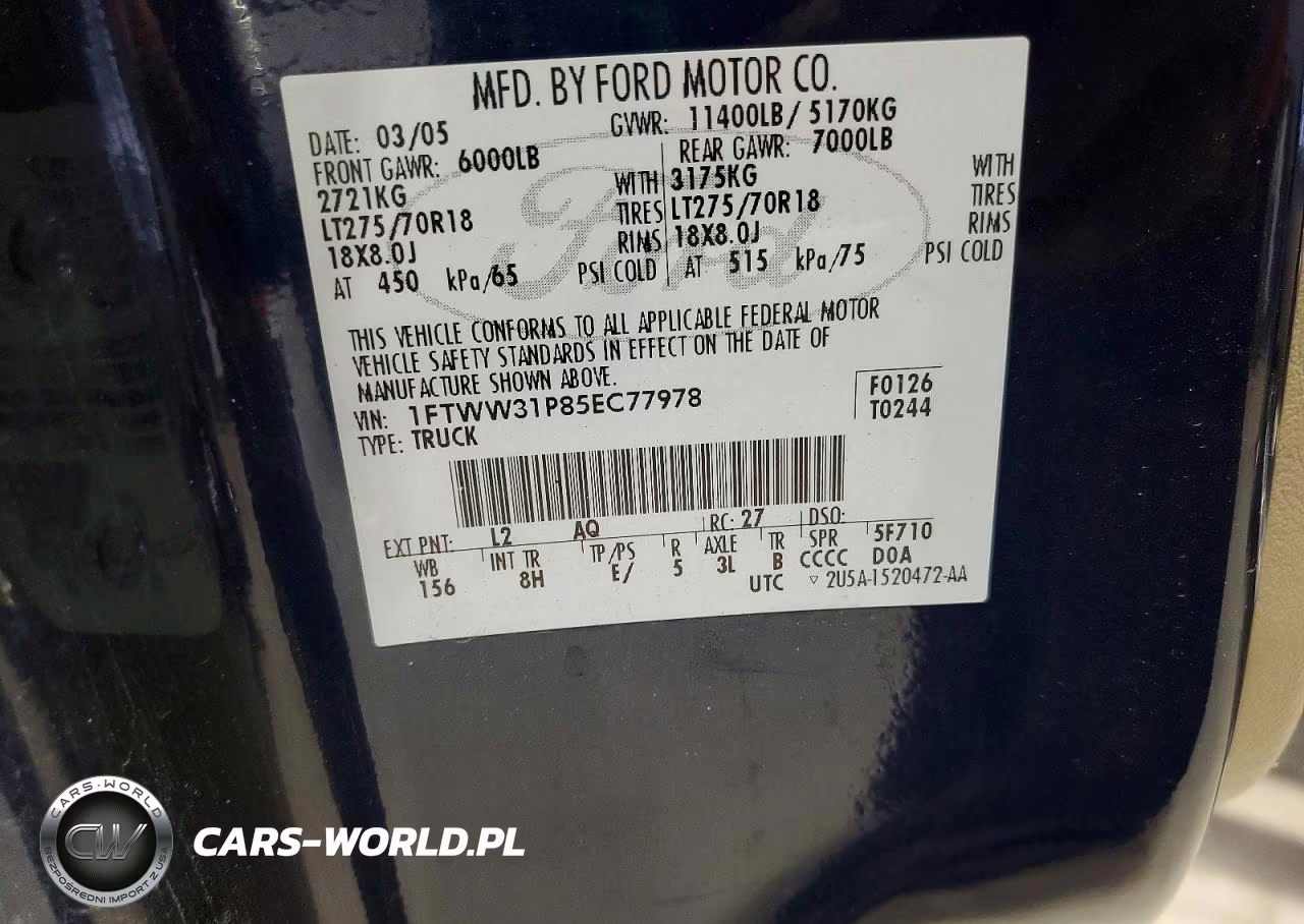 2005 Ford F350 Srw Super Duty VIN:1FTWW31P85EC77978 - 12