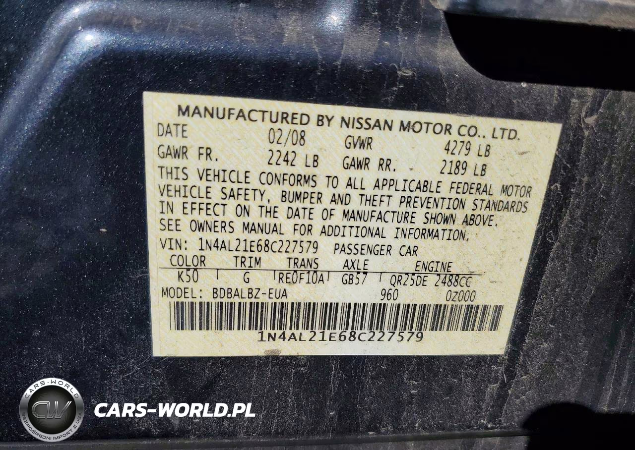 2008 Nissan Altima 2.5 VIN:1N4AL21E68C227579 - 13