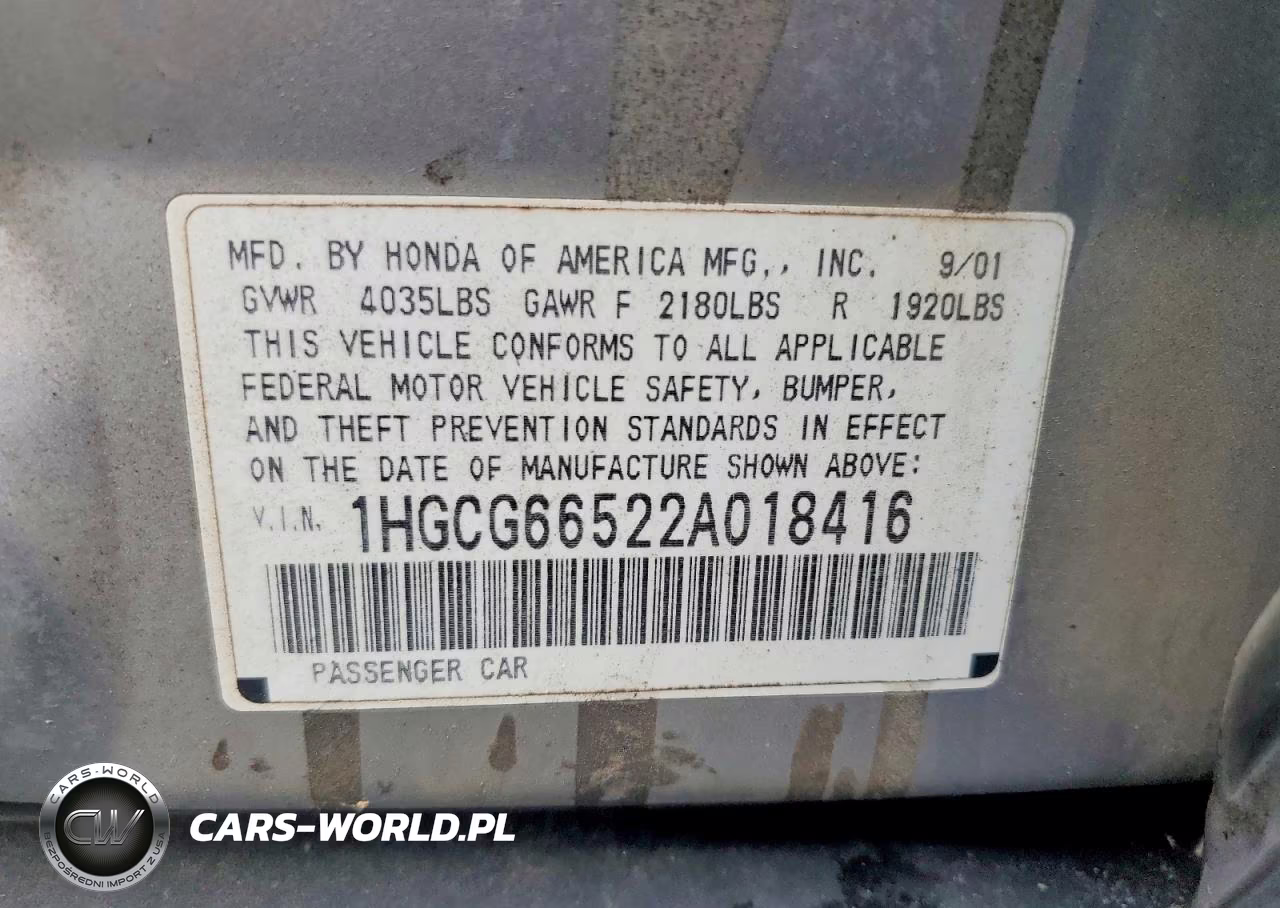 2002 Honda Accord Lx VIN:1HGCG66522A018416 - 12