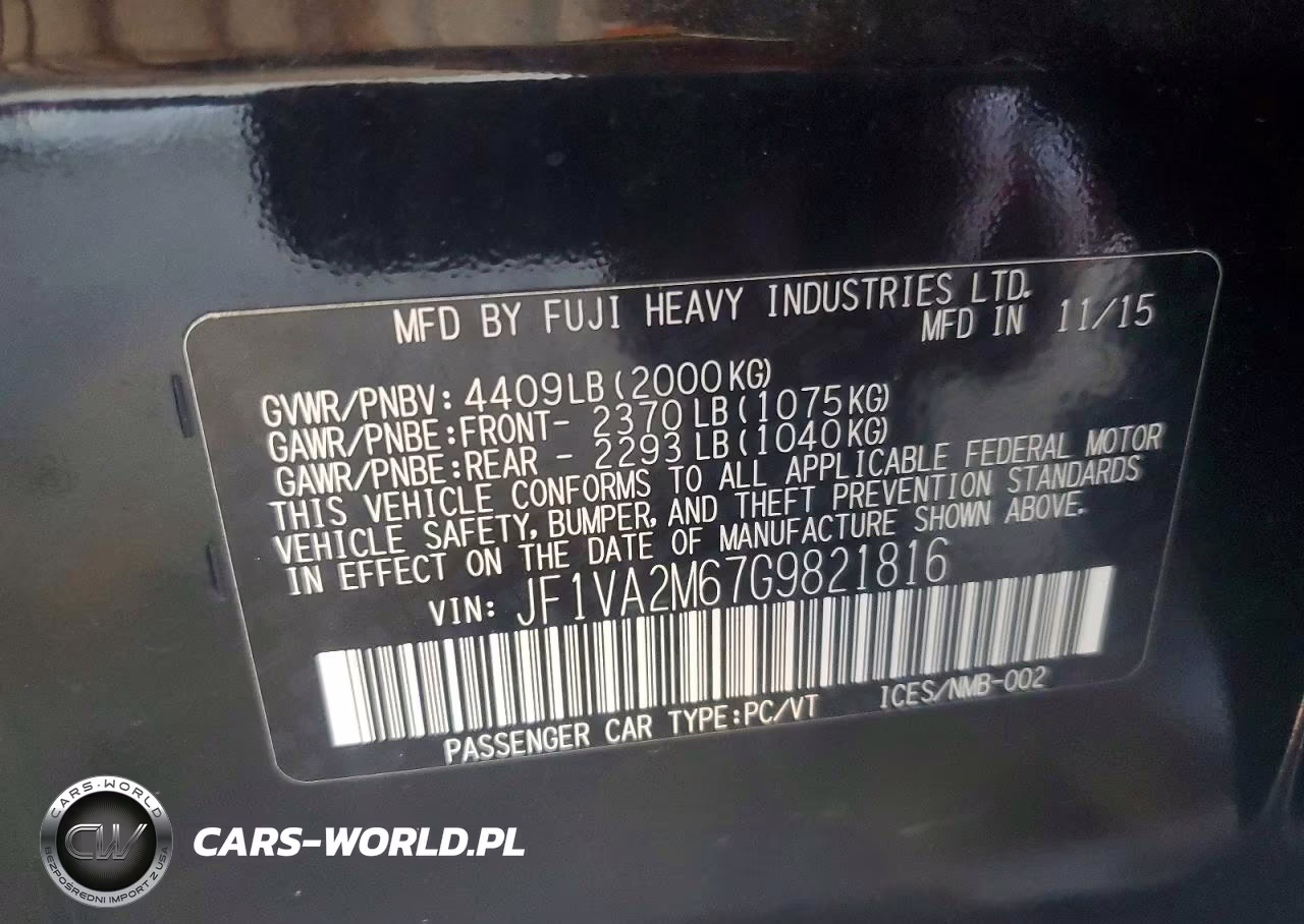 2016 Subaru Wrx Sti VIN:JF1VA2M67G9821816 - 12