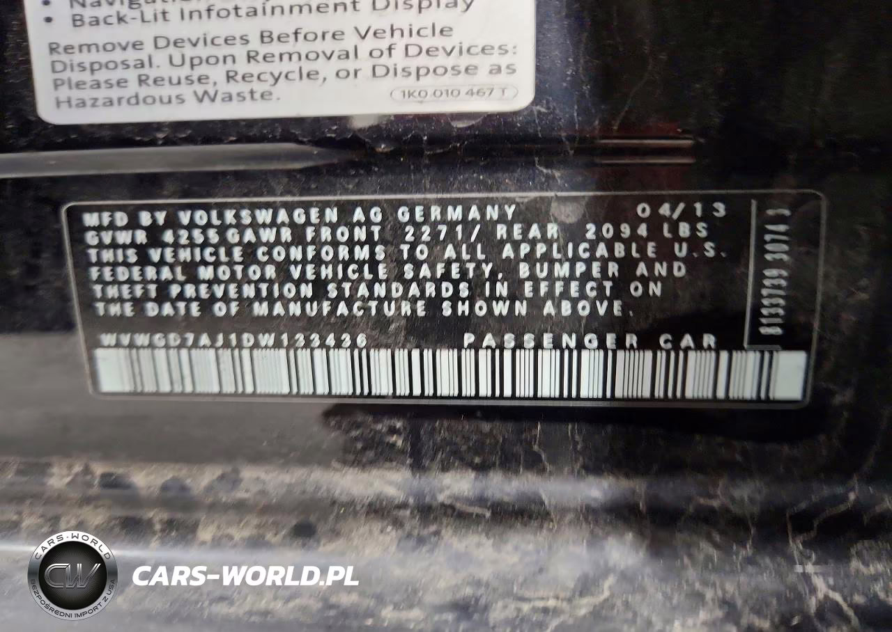 2013 Volkswagen Gti VIN:WVWGD7AJ1DW133436 - 12