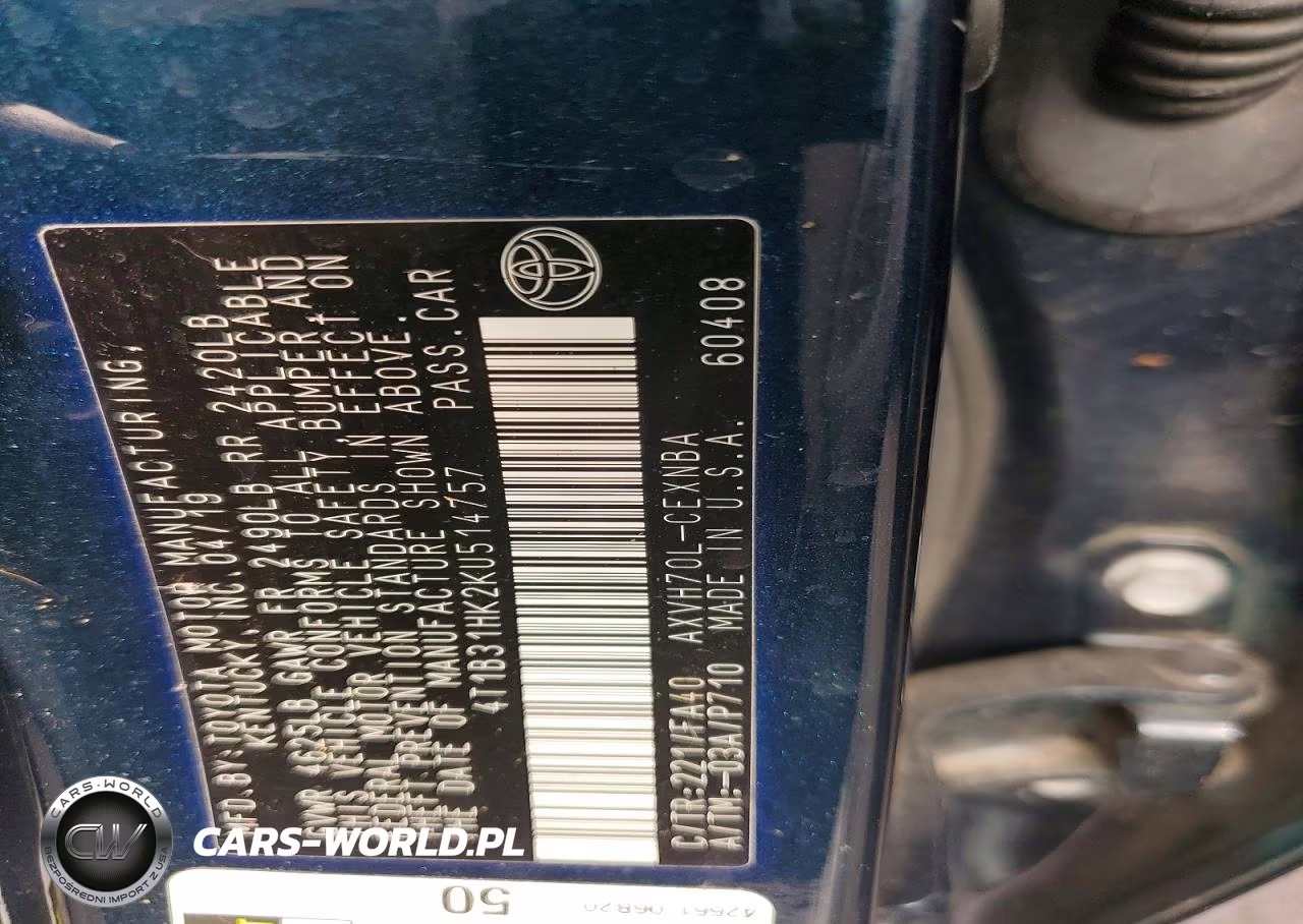 2019 Toyota Camry Le VIN:4T1B31HK2KU514757 - 12