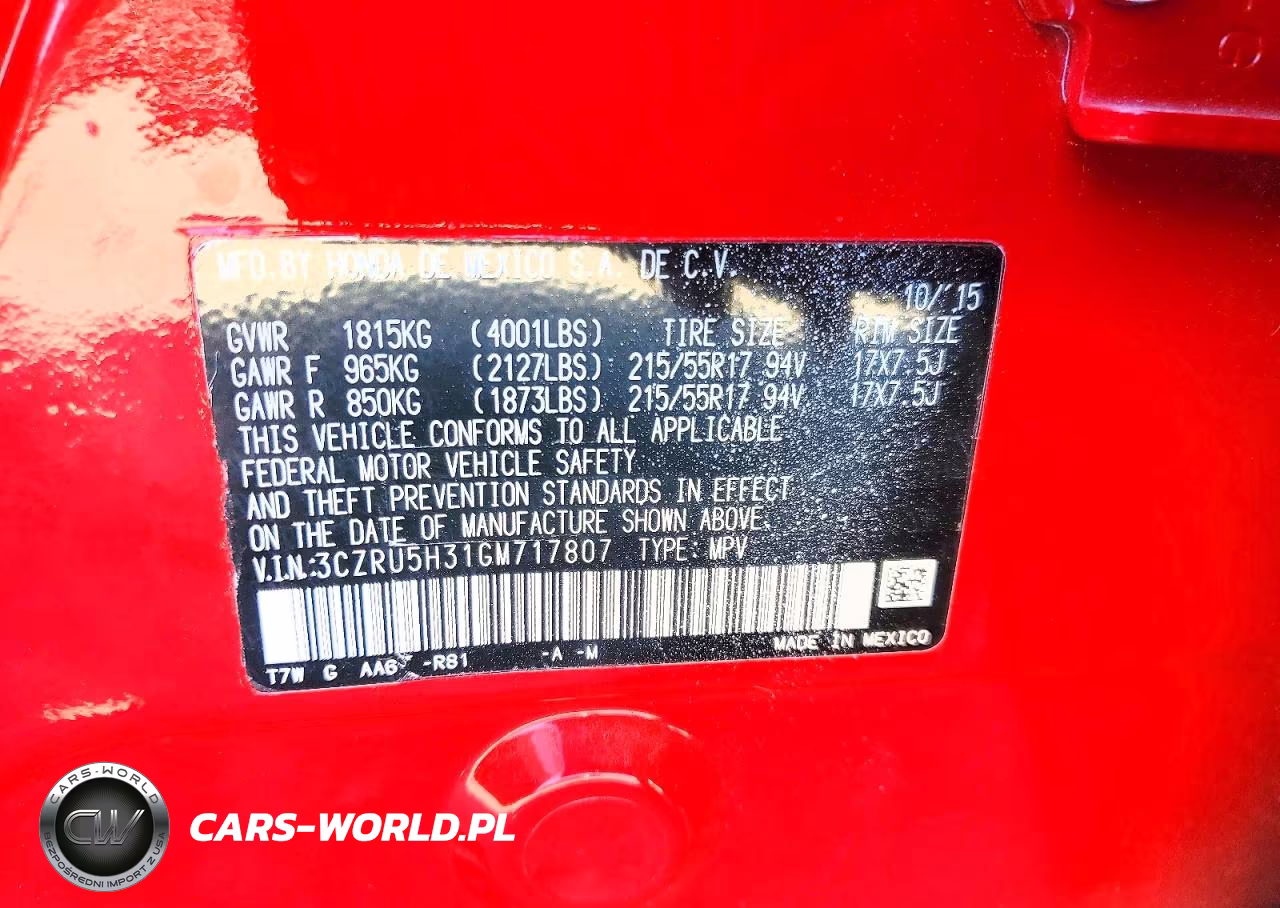 2016 Honda Hr-V Lx VIN:3CZRU5H31GM717807 - 13