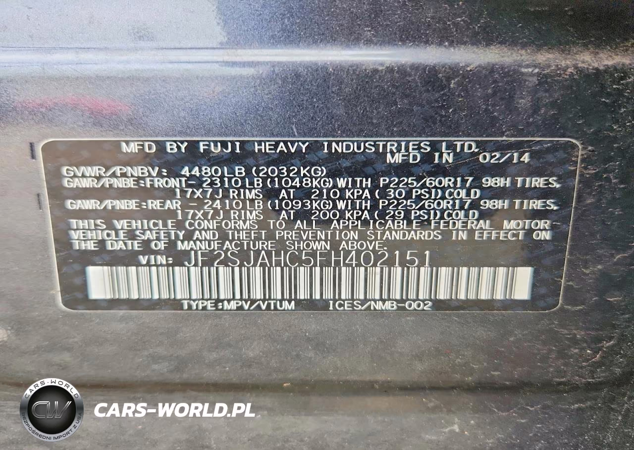 2015 Subaru Forester 2.5I Limited VIN:JF2SJAHC5FH402151 - 14