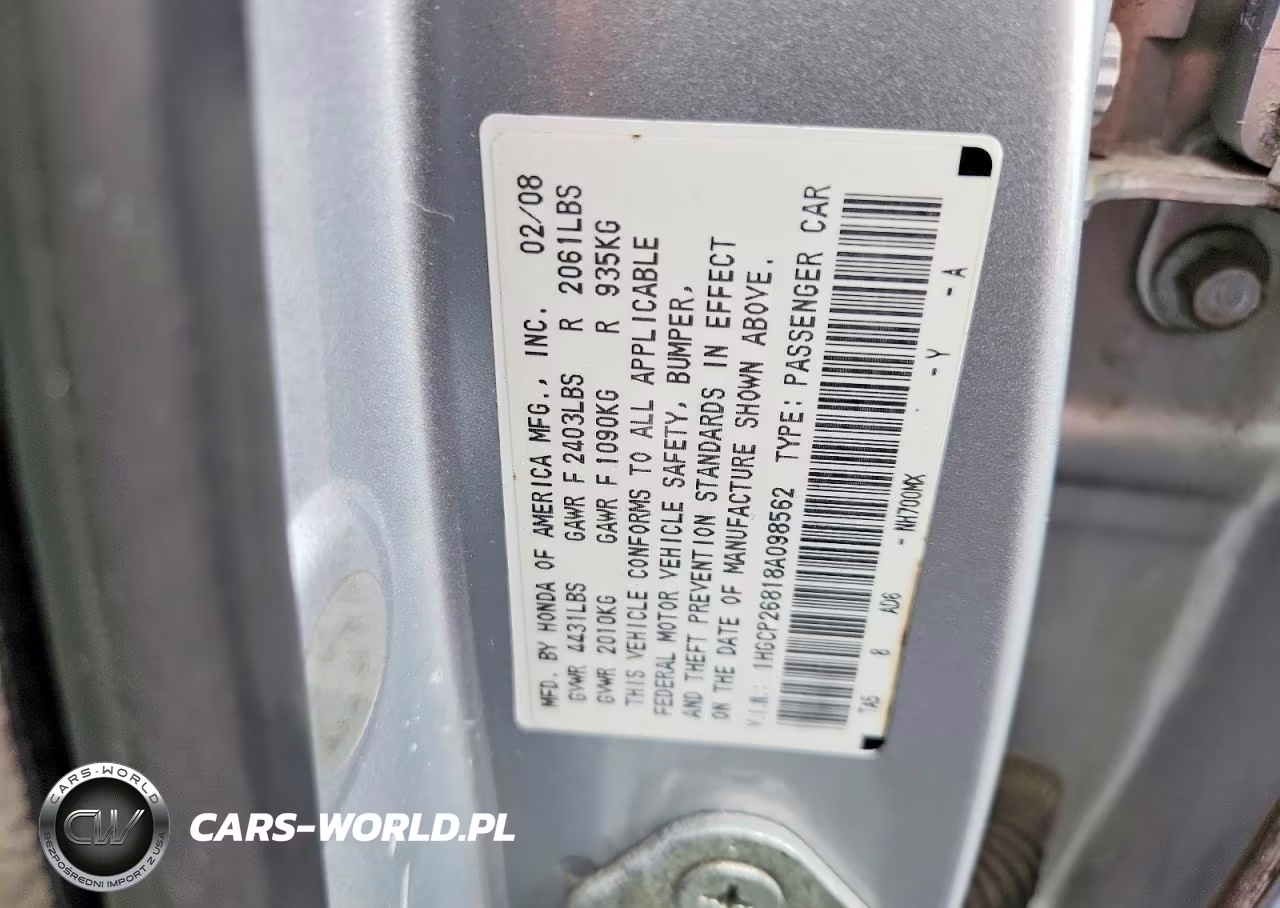 2008 Honda Accord Exl VIN:1HGCP26818A098562 - 12