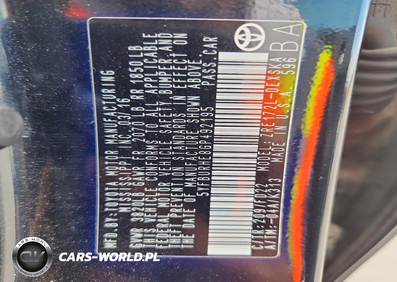 2016 Toyota Corolla S Plus VIN:5YFBURHE8GP492195 - 12