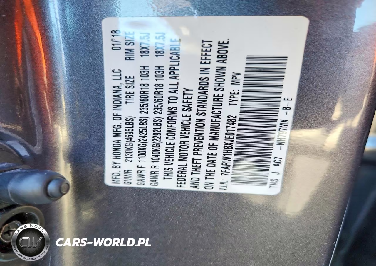 2018 Honda Cr-V Exl VIN:7FARW1H8XJE017482 - 13