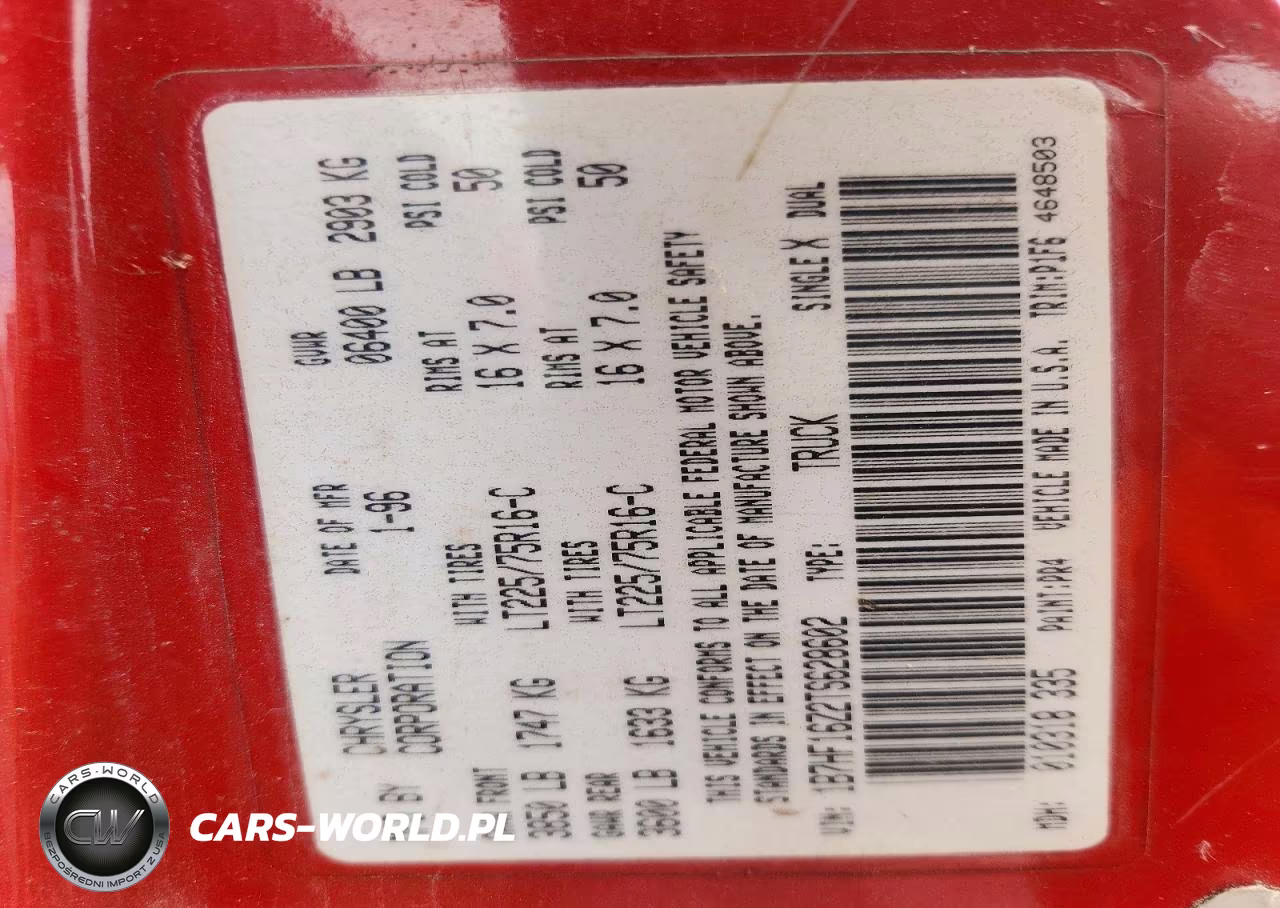 1996 Dodge Ram 1500 VIN:1B7HF16Z2TS628602 - 12