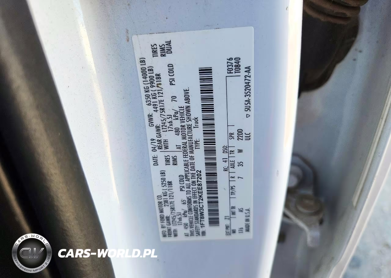 2019 Ford F350 Super Duty VIN:1FT8W3CT2KEE87202 - 12