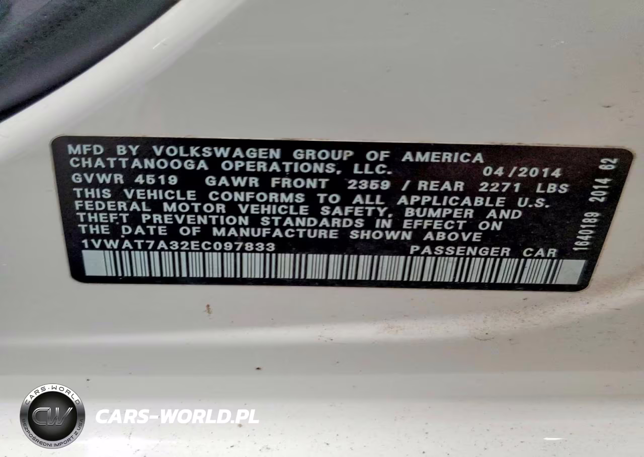 2014 Volkswagen Passat S VIN:1VWAT7A32EC097833 - 13