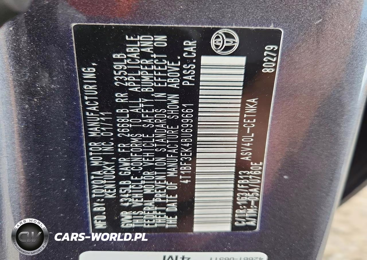 2011 Toyota Camry Le VIN:4T1BF3EK4BU699661 - 12