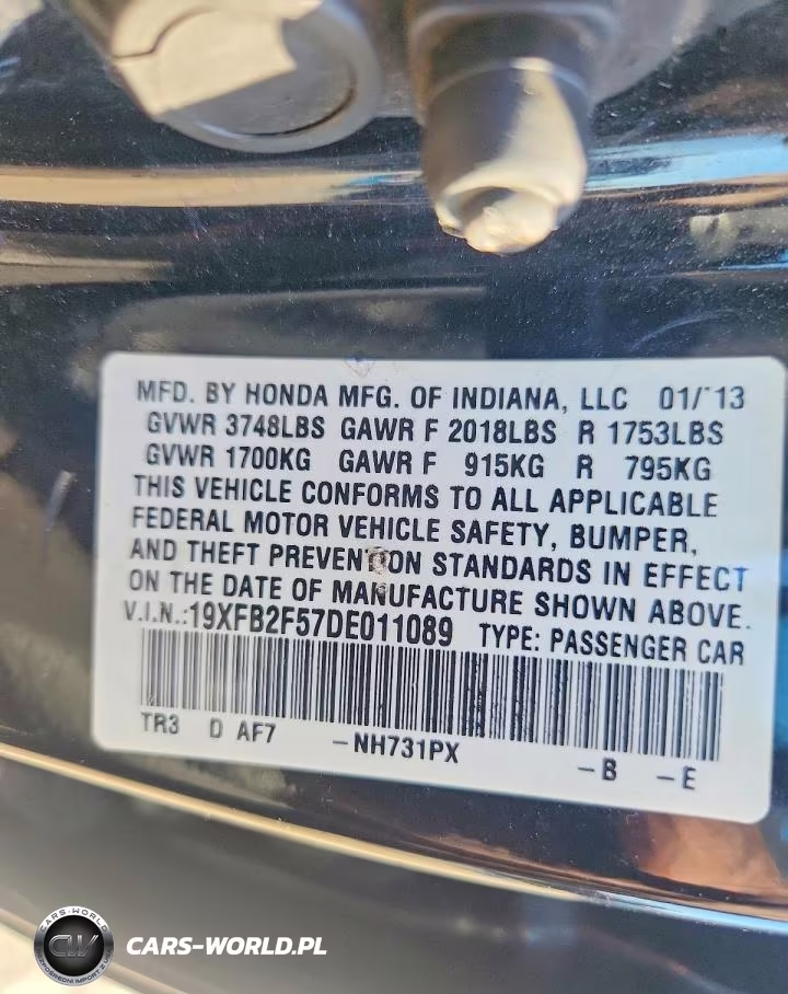 2013 Honda Civic Lx VIN:19XFB2F57DE011089 - 13