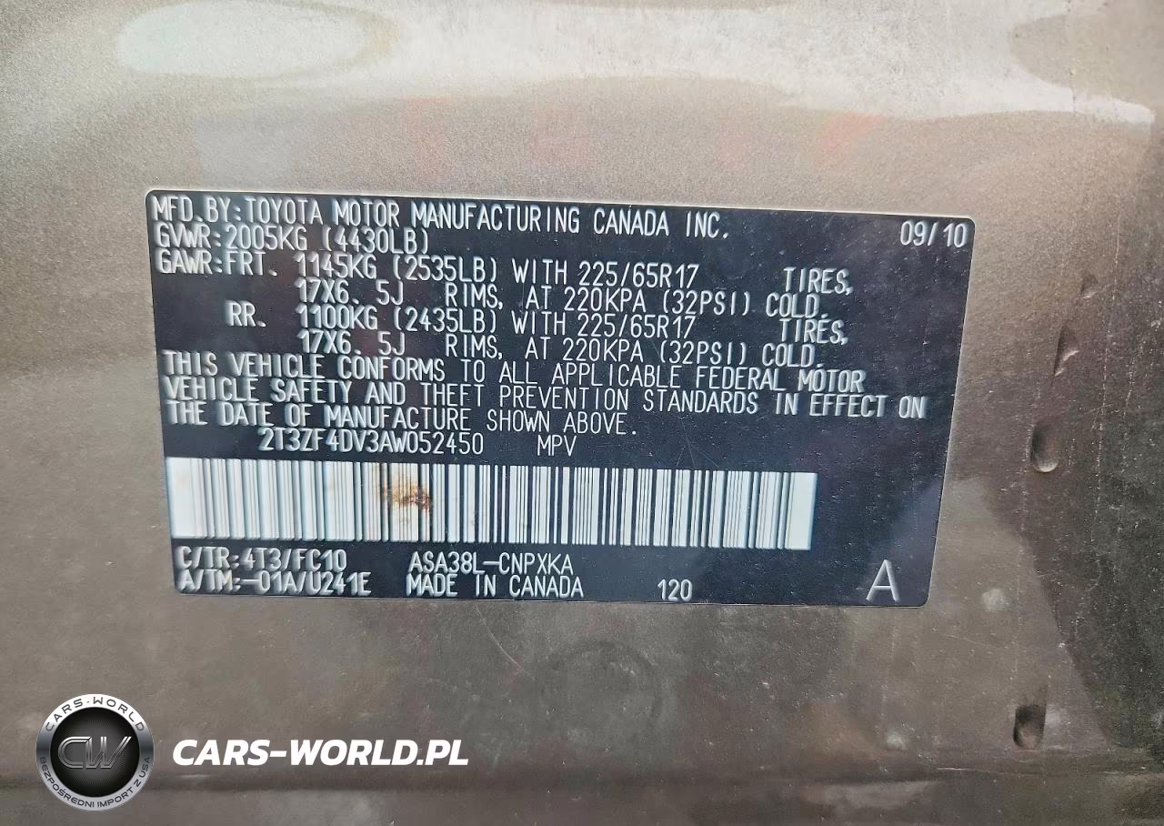 2010 Toyota Rav4 Base VIN:2T3ZF4DV3AW052450 - 13