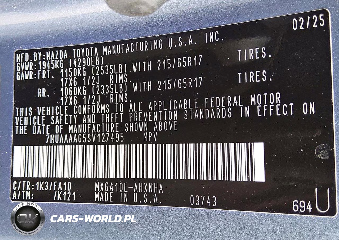 2025 Toyota Corolla Cross L VIN:7MUAAAAG5SV127495 - 12